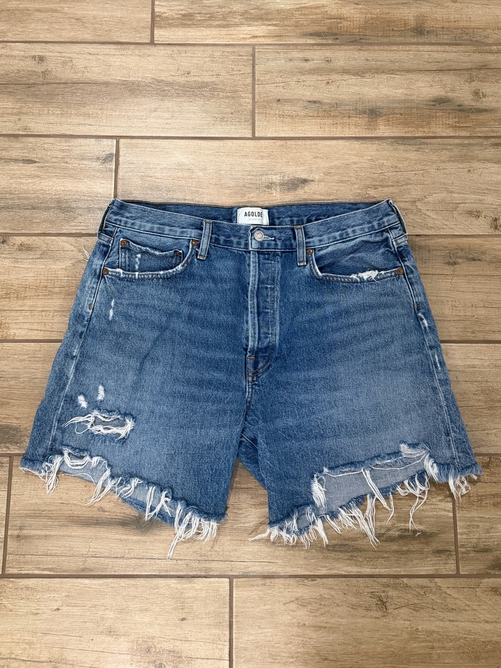 Agolde Parker Long Denim Shorts - Picture 1 of 3